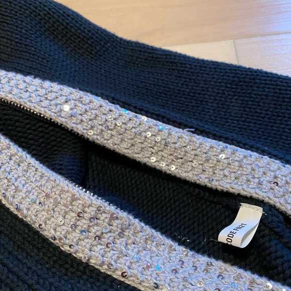 Boston Proper Black Cotton Zip-Up Hooded Sweater with Silver Sequins ~ M - Picture 9 of 12